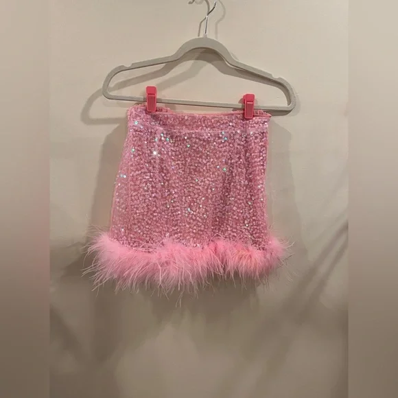 Judith March Glittering Pink Feather Mini Skirt - Picture 2 of 4
